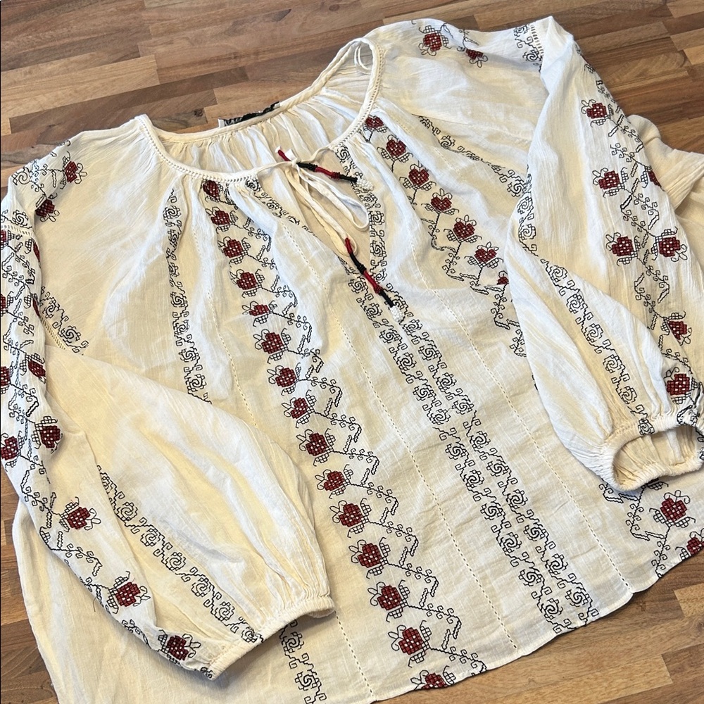 Zara Embroidered Peasant Women's Top - Picture 4 of 6